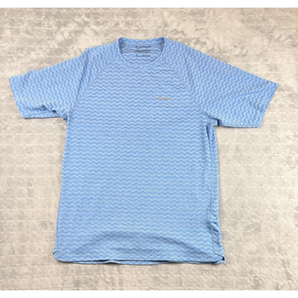 Patagonia Capilene Shirt Mens Small Blue Short Sleeve Performance Hiking Running
